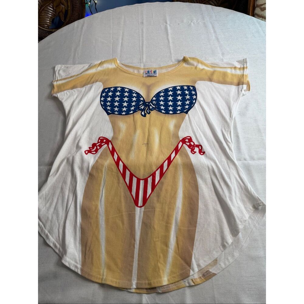 LA Imprints 90s My Bikini T-Shirt Overall Print One Size Red White Blue America